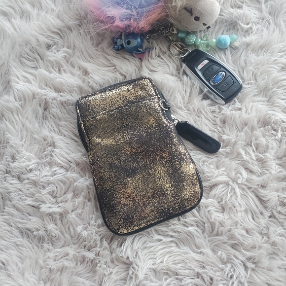 Metallic Copper Gold Shimmer Distress Black Zip Wallet - Picture 5 of 7